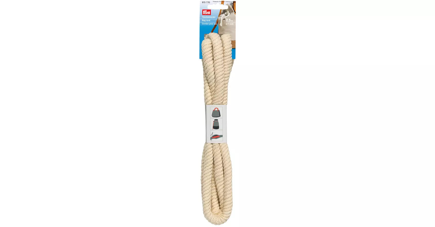 Prym cordone per borse 100% cotone – color bianco naturale – spessore 11 mm