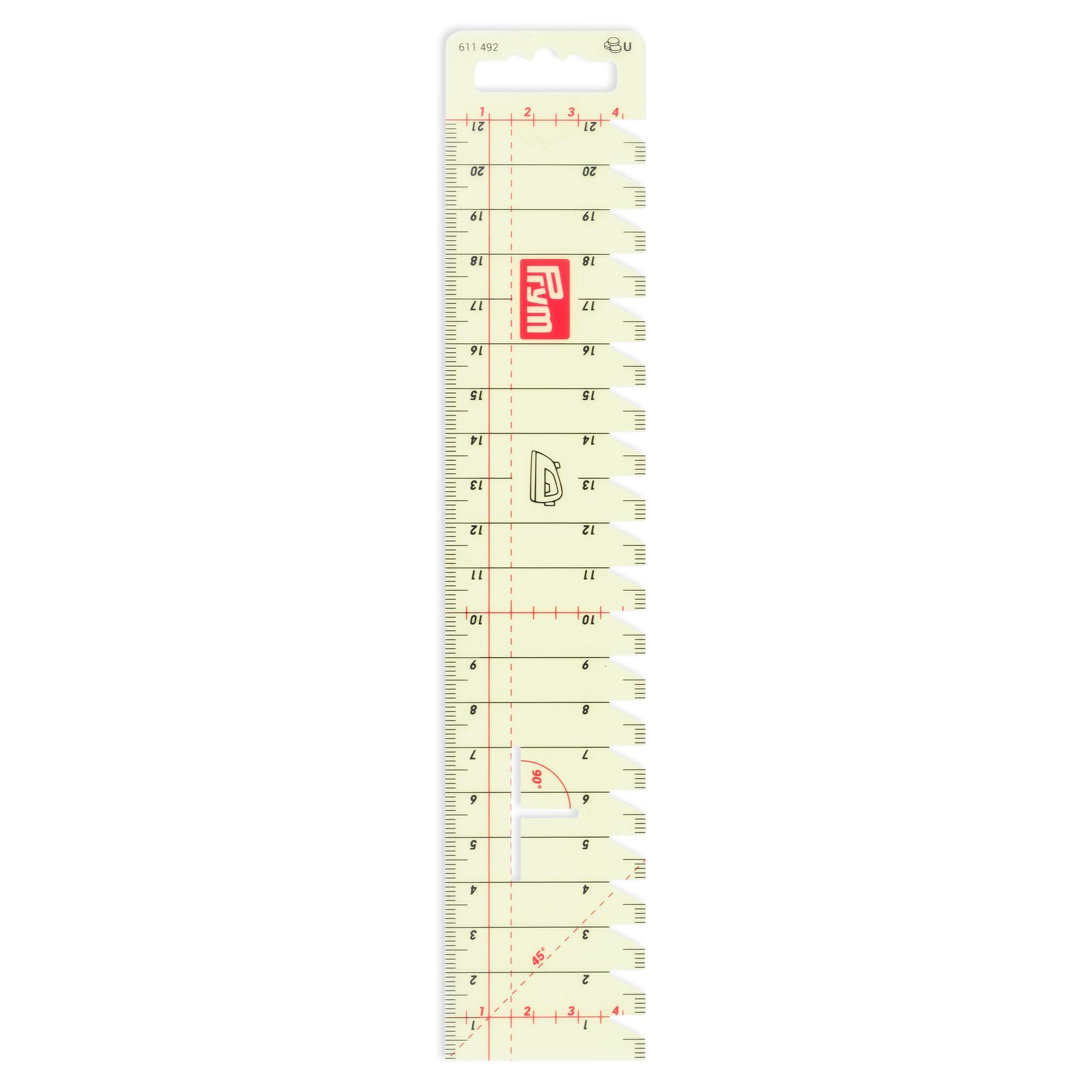 Prym 611492 21cm Pocket Ruler - Transparent, for ironing
