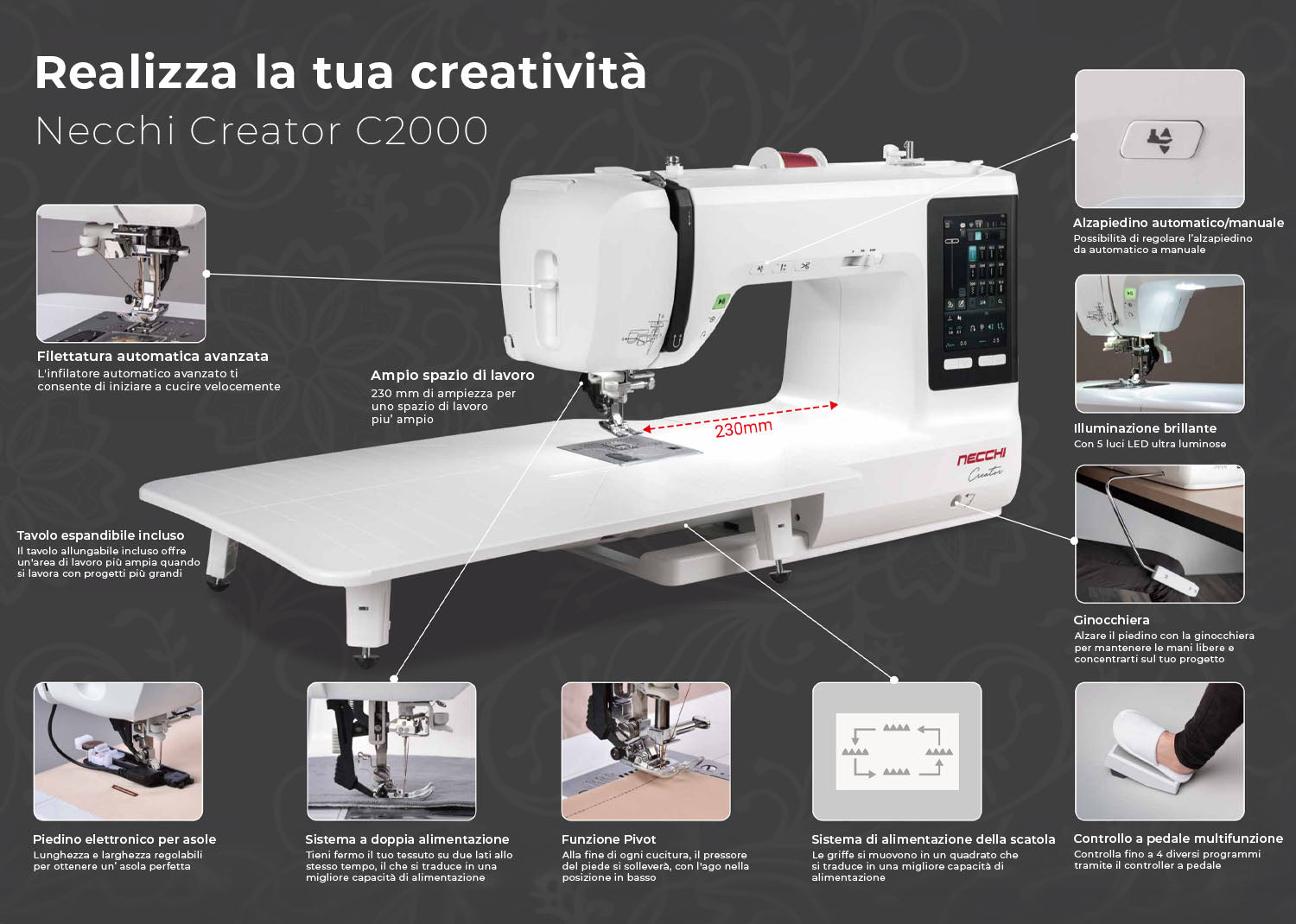 NECCHI CREATOR C2000 - Macchina da cucito e ricamo -  CON TABLET OMAGGIO