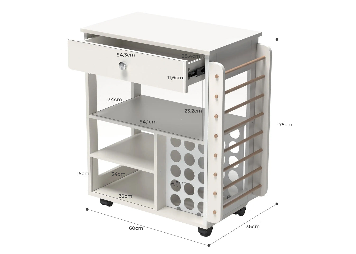 ORGANISATEUR MOBILE CRAFIT BEEGRID R23 AVEC ROUES, BLANC IVOIRE 