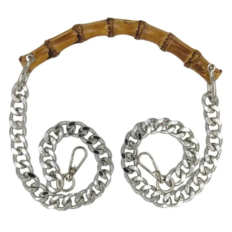 Manico tracolla in bamboo con catena argento