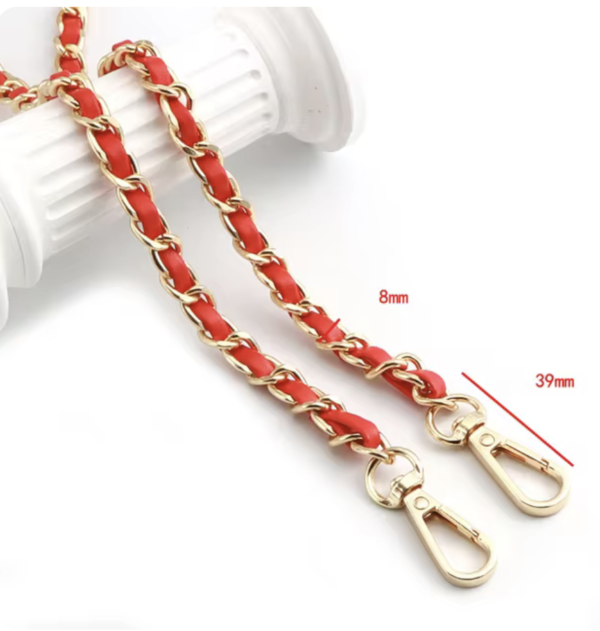 Tracolla a catena per borsa con inserto di pelle rosso 110cm