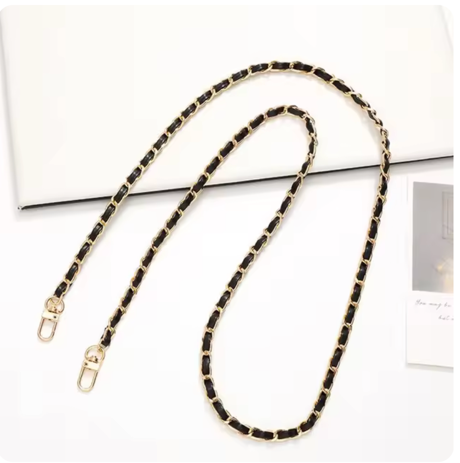 Tracolla a catena per borsa con inserto di pelle nero 110cm