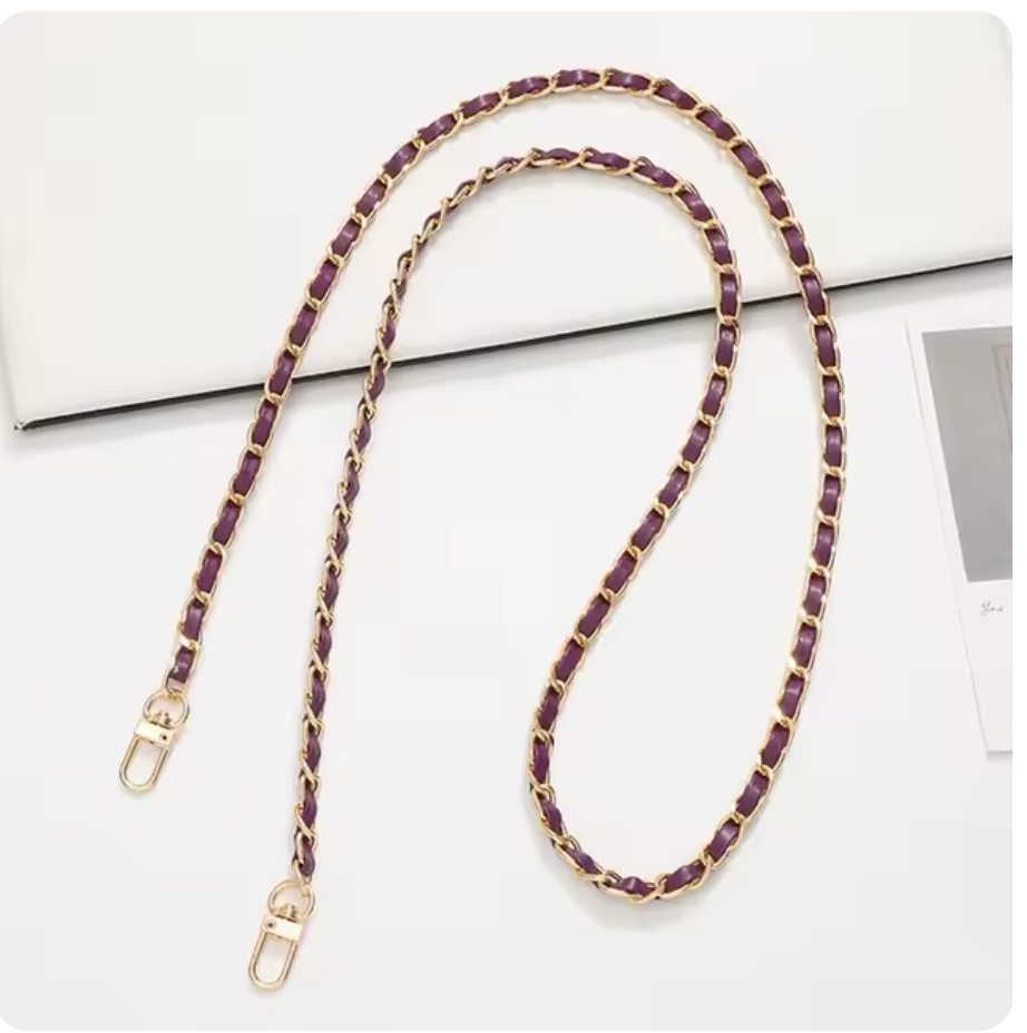 Tracolla a catena per borsa con inserto di pelle viola 110cm