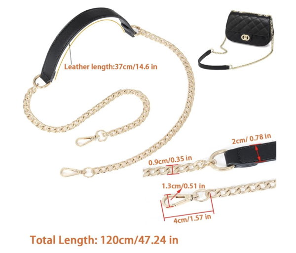 Manico tracolla nero con catena oro