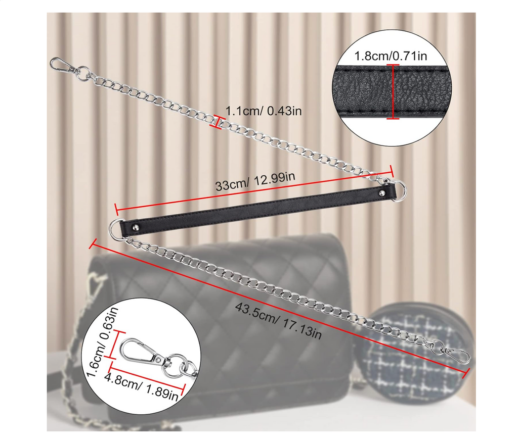 Manico tracolla nero con catena argento