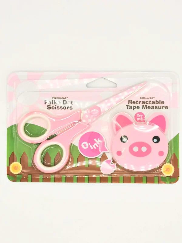 Pink set of 13.5 cm scissors and centimeter 