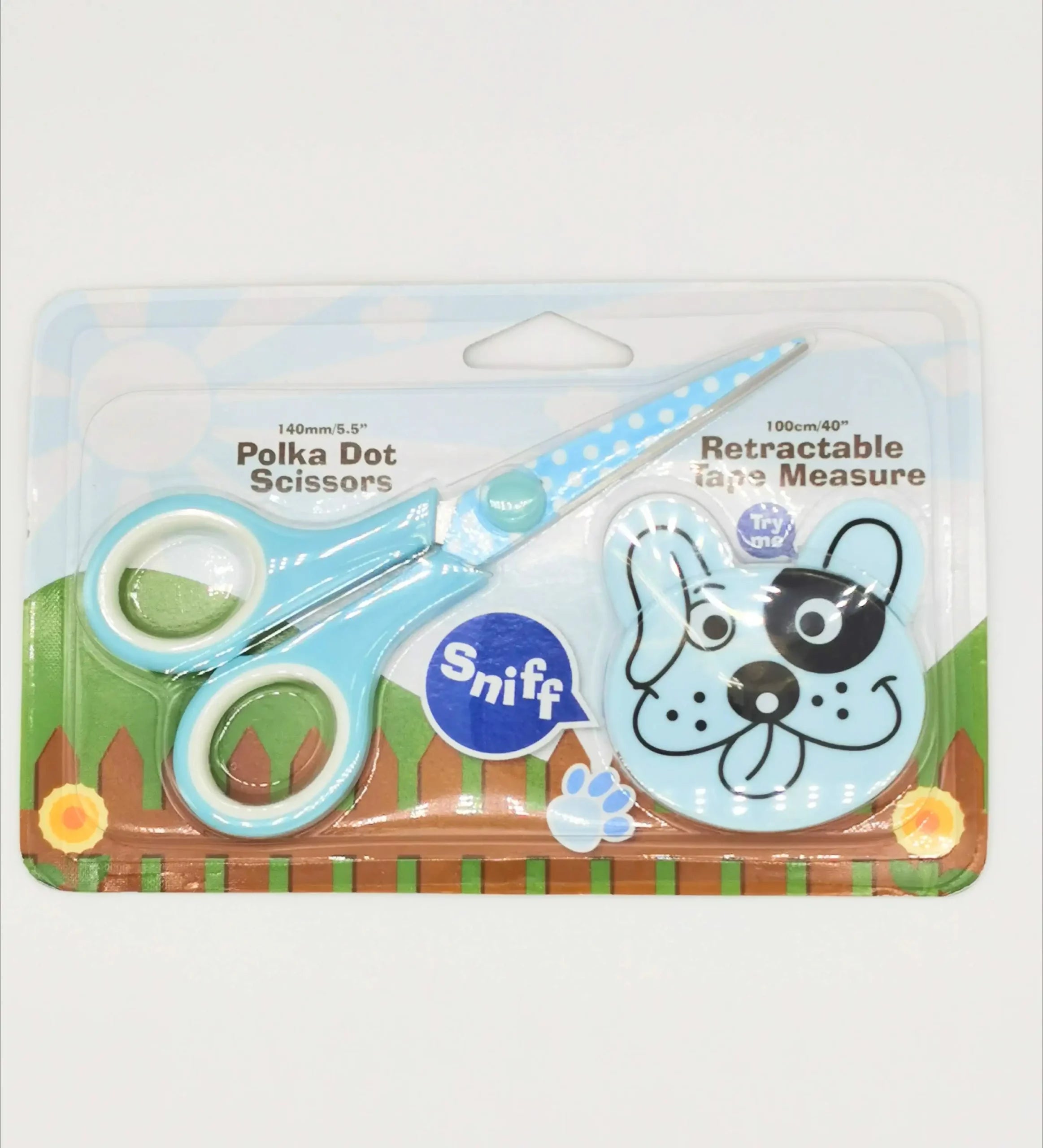 Set azzurro di forbici 13,5 cm e centimetro