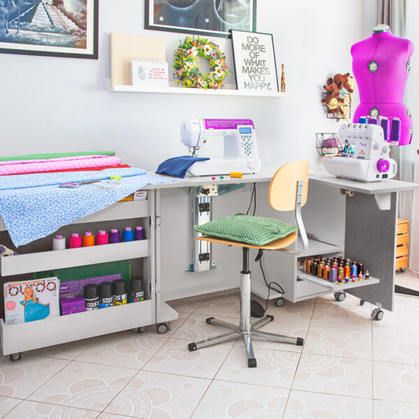 Mobile macchina da cucire e tagliacuci pieghevole – laboratorio sartoriale, colore grigio