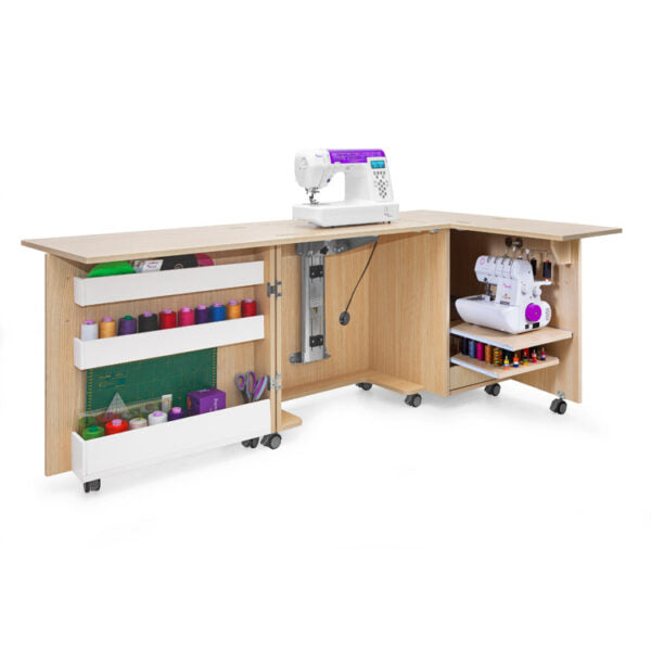 Folding sewing machine and overlocker – tailoring workshop, light oak color 