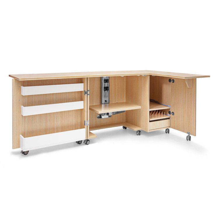 Folding sewing machine and overlocker – tailoring workshop, light oak color 