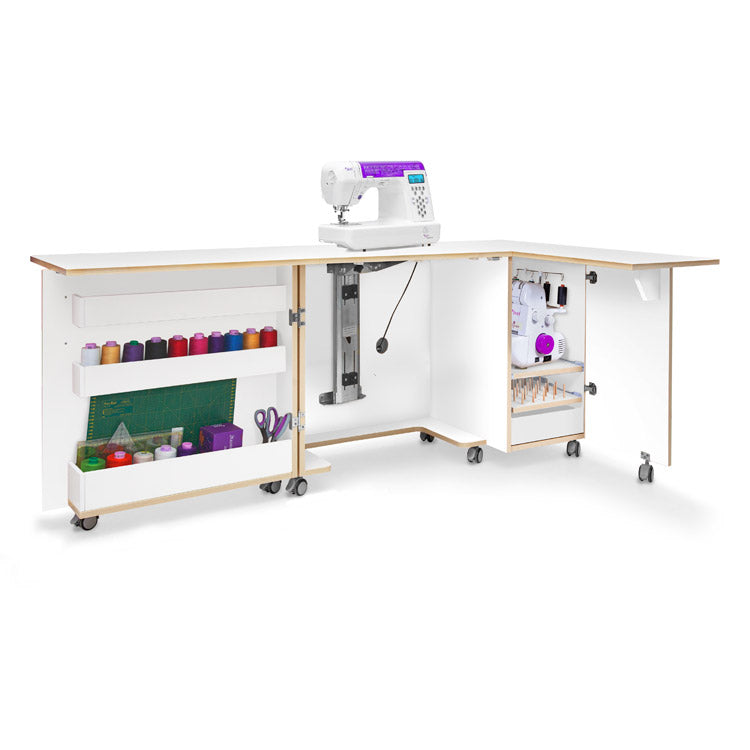 Mobile macchina da cucire e tagliacuci pieghevole – laboratorio sartoriale, colore bianco