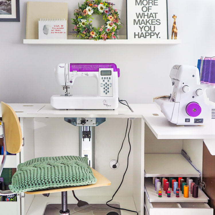 Folding sewing machine and overlocker – tailoring workshop, light oak color 