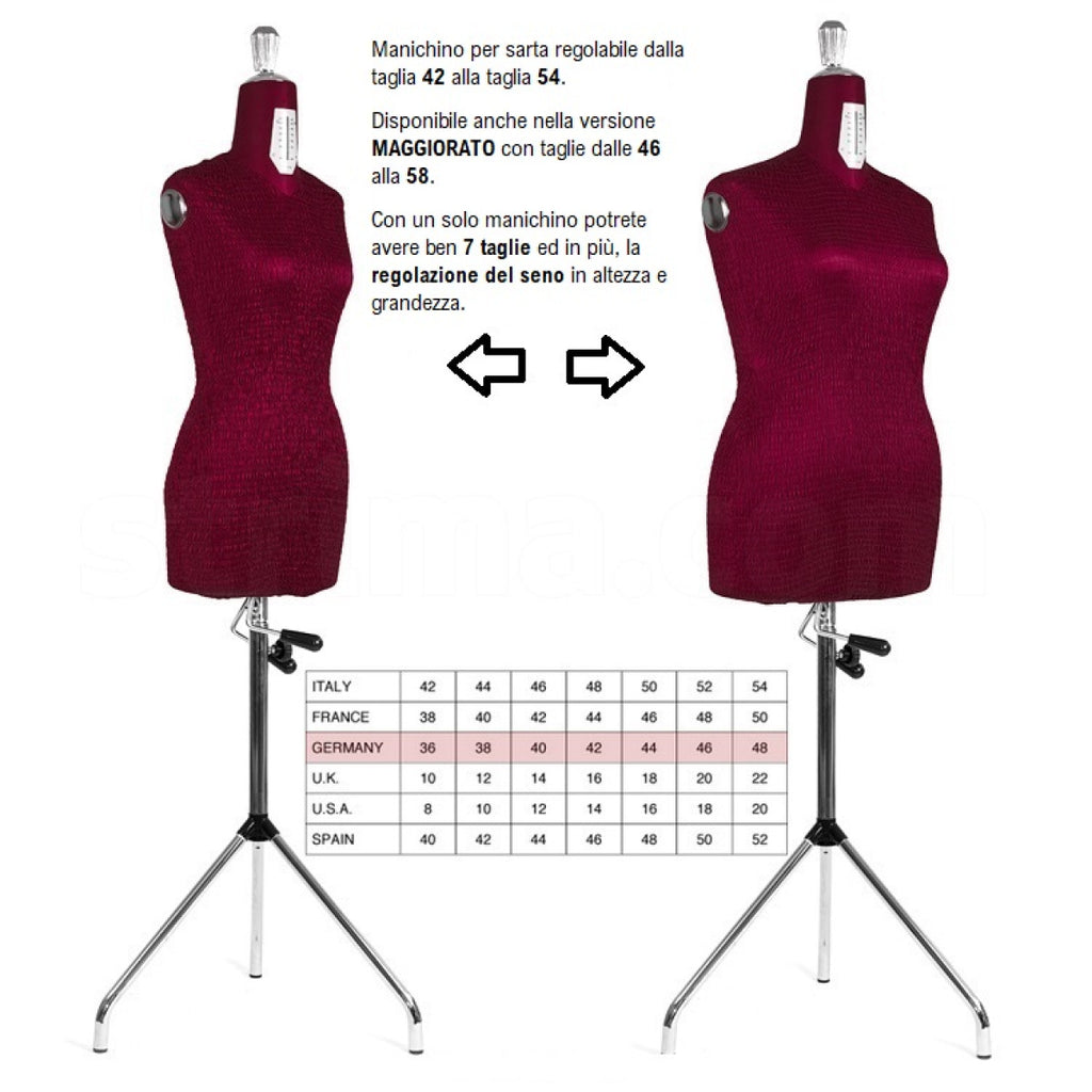 Manichino sartoriale maggiorato regolabile tg. 46-58